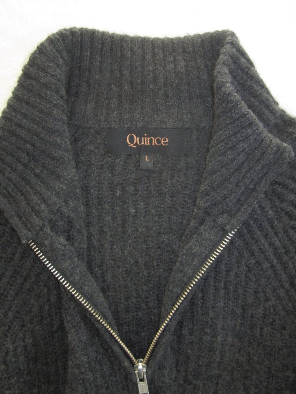 QUNICE Mongolian Cashmere Fisherman Quarter Zip Sweater Charcoal Men's Large - Picture 9 of 10